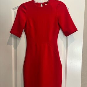 H&M red dress, a little above knee